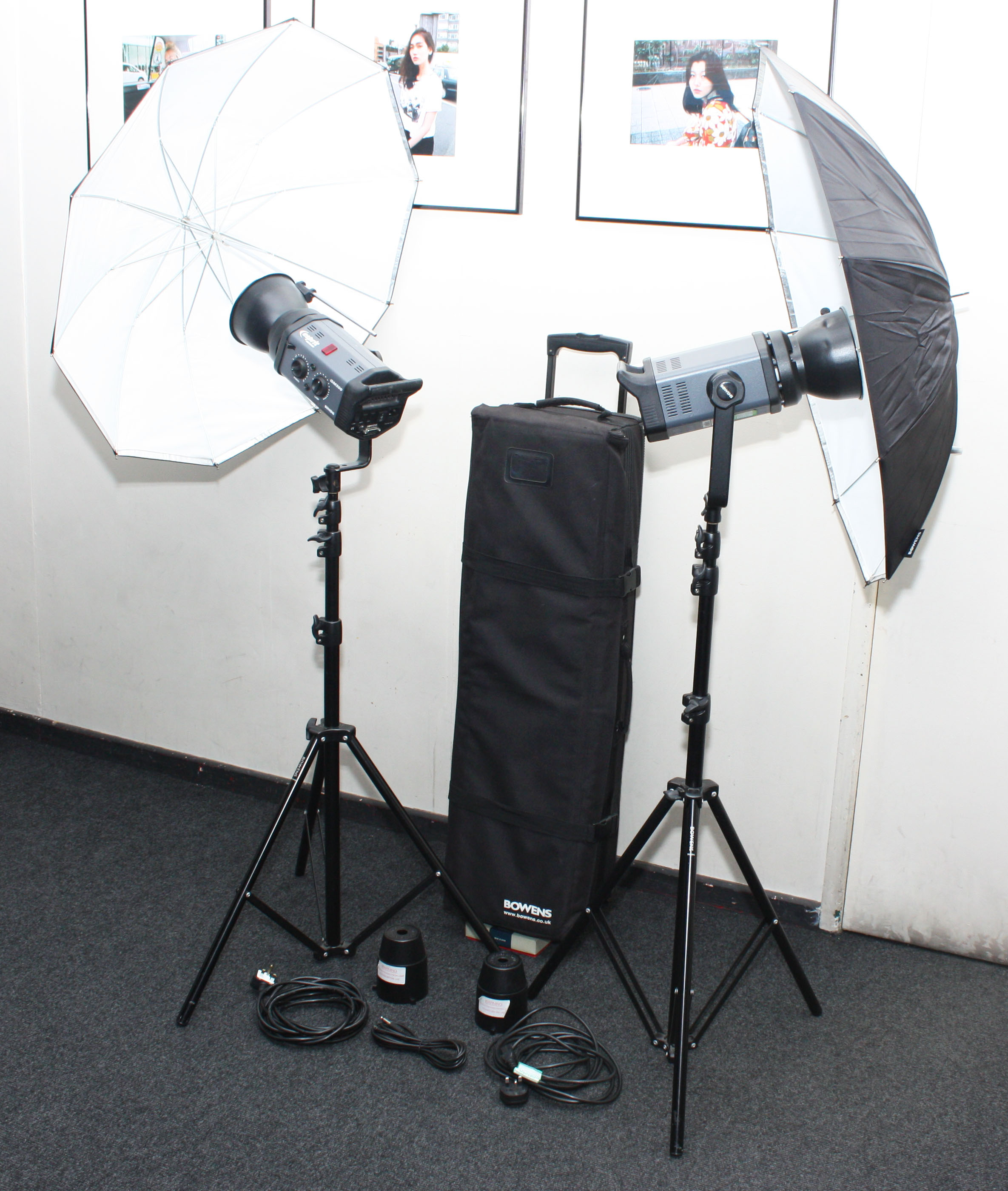 Bowens Gemini GM500 2-Head Twin Brolly Flash Kit in Roller Case