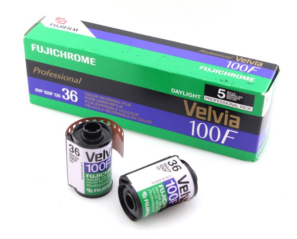 Fuji Velvia 100F,  5 Roll Pro Packs - 35mm slide film - dated Aug 2005