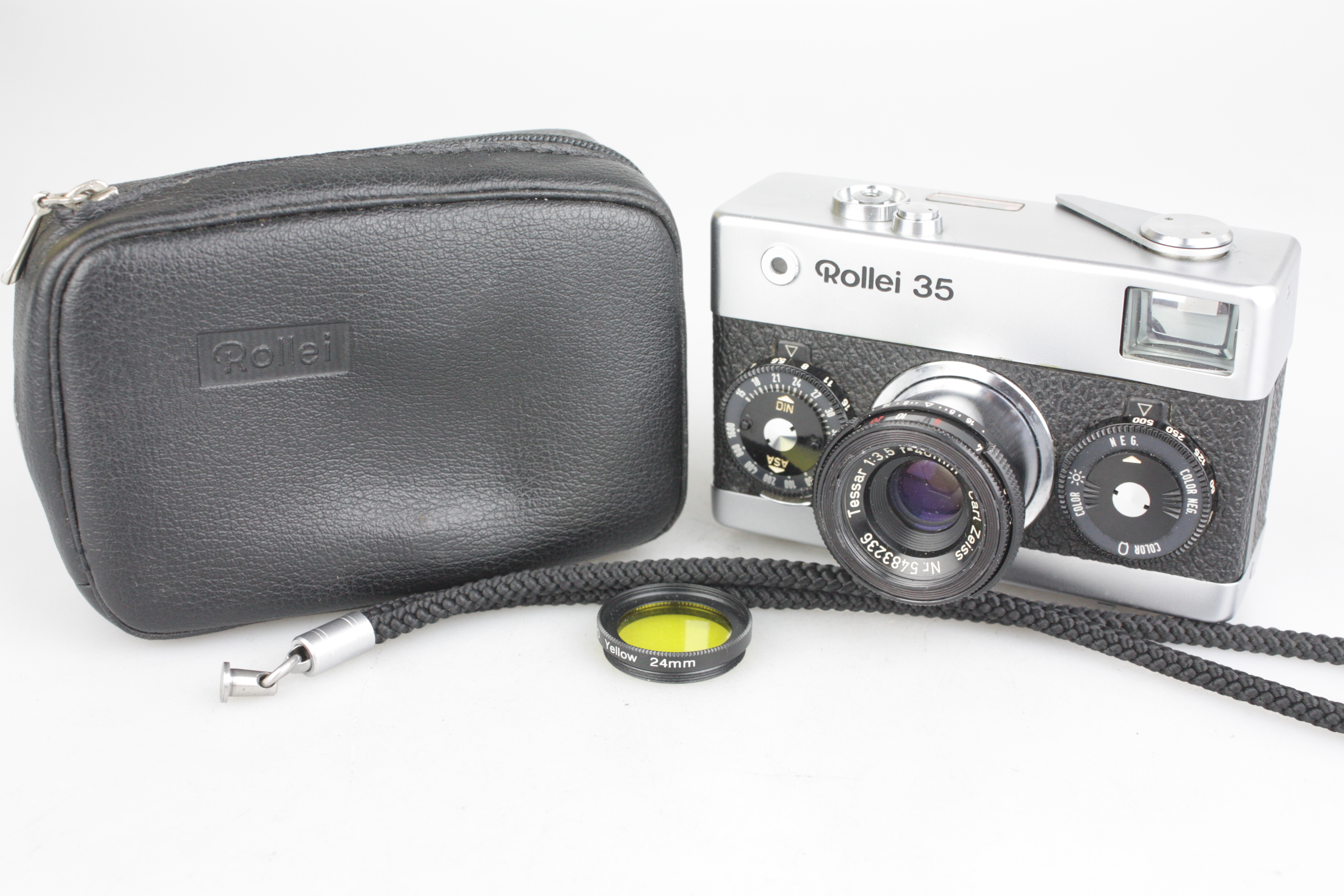 Rollei 35 Compact 35mm Film Camera, 40mm f/3.5 Tessar Strap Case