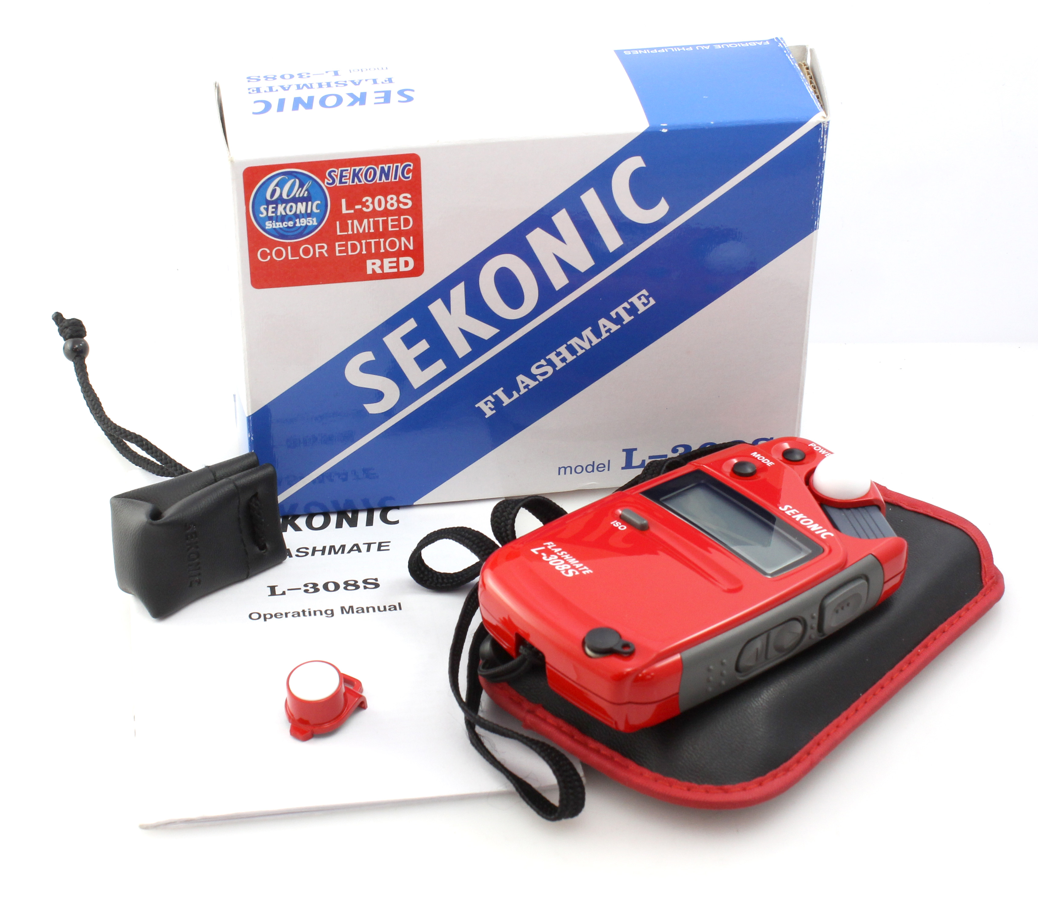 boxed Sekonic L-308s Flashmate Light Meter - with invercone & soft case - Limited edition RED