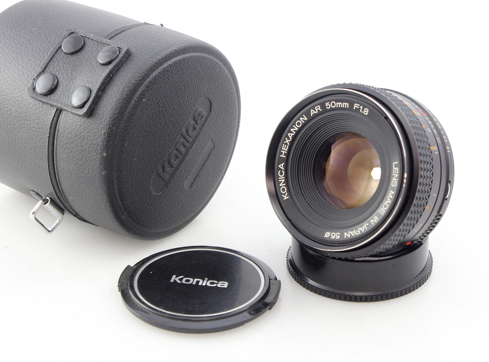 Konica Hexanon AR 50mm f1.8 Lens, case and caps