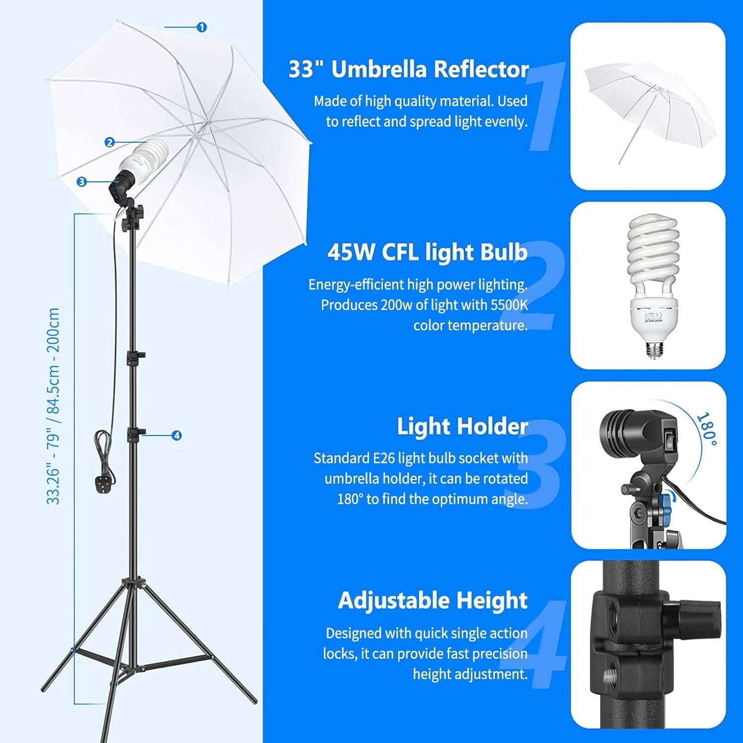 Neewer 2.6m x 3m Background Support Kit - 800W Umbrellas Softbox Lighting Kit - Image 5