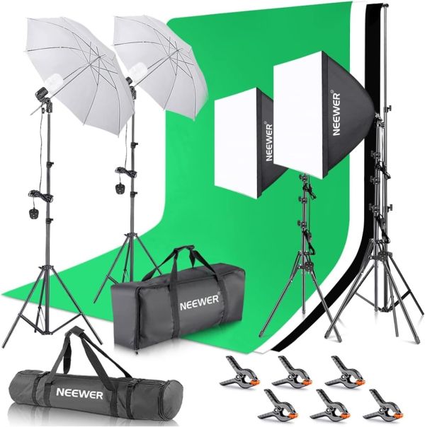 Neewer 2.6m x 3m Background Support Kit - 800W Umbrellas Softbox Lighting Kit