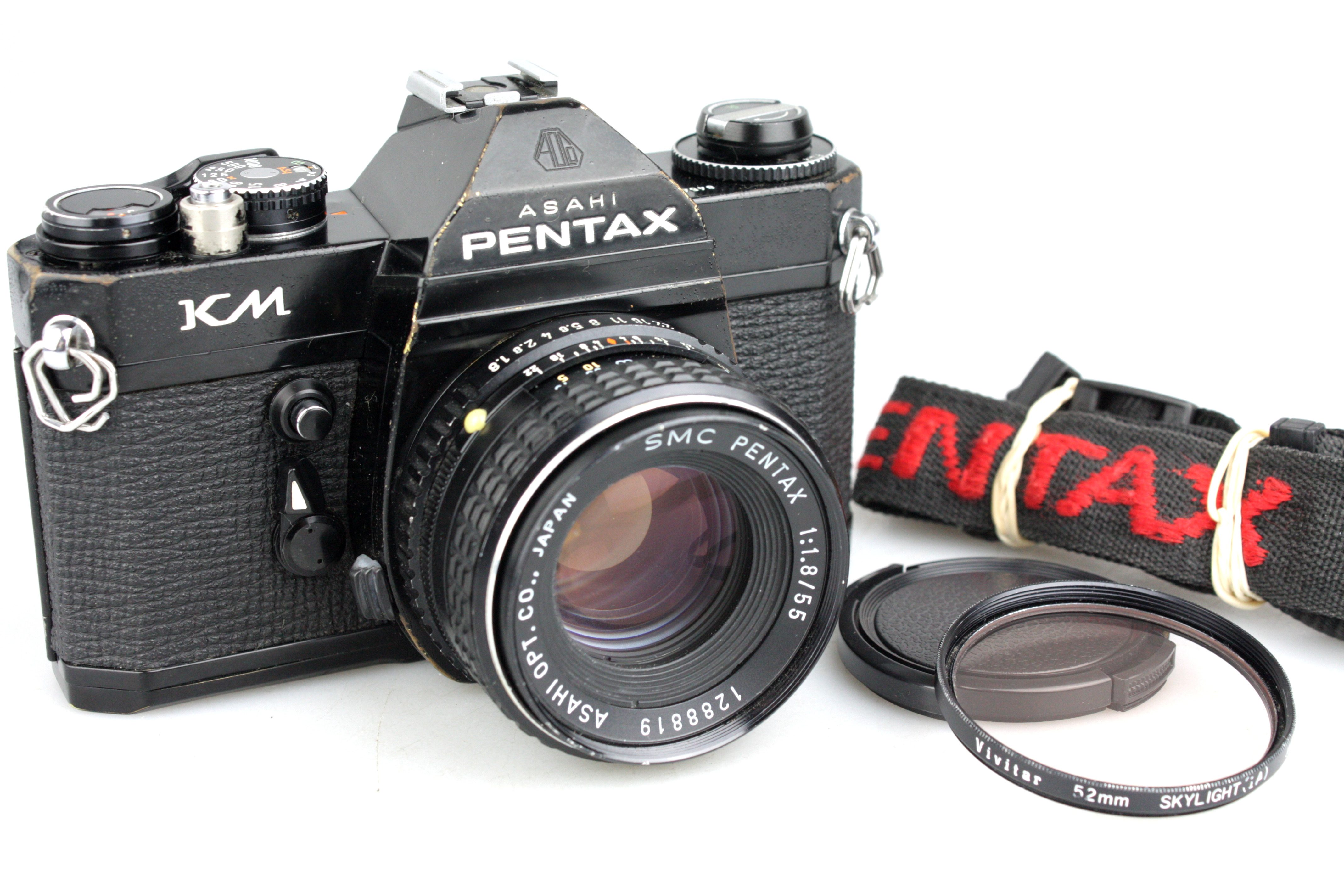 Black Pentax KM (K1000) 35mm Film SLR Camera & SMC 55mm f1.8 Lens