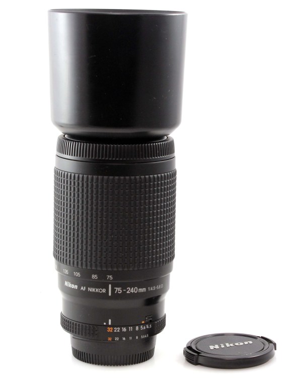 Nikon AF Nikkor 75-240mm f/4.5-5.6D G Zoom Lens w/ hood - NAF Mount