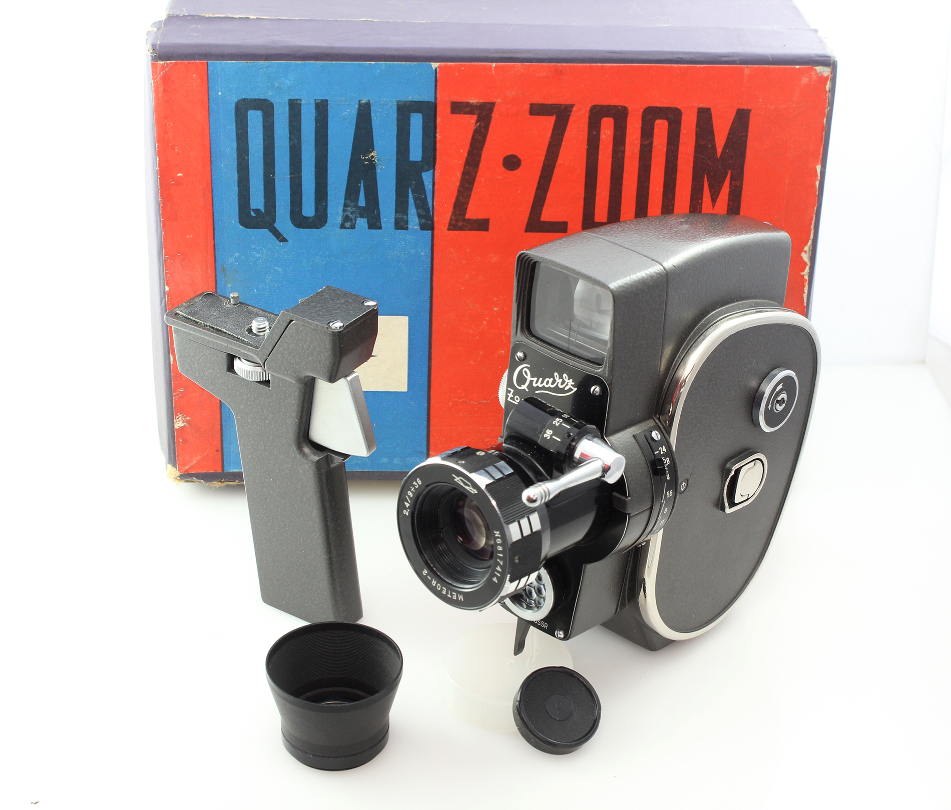 Soviet Quartz Zoom, Clockwork Movie Camera, Working & Boxed With Accessories