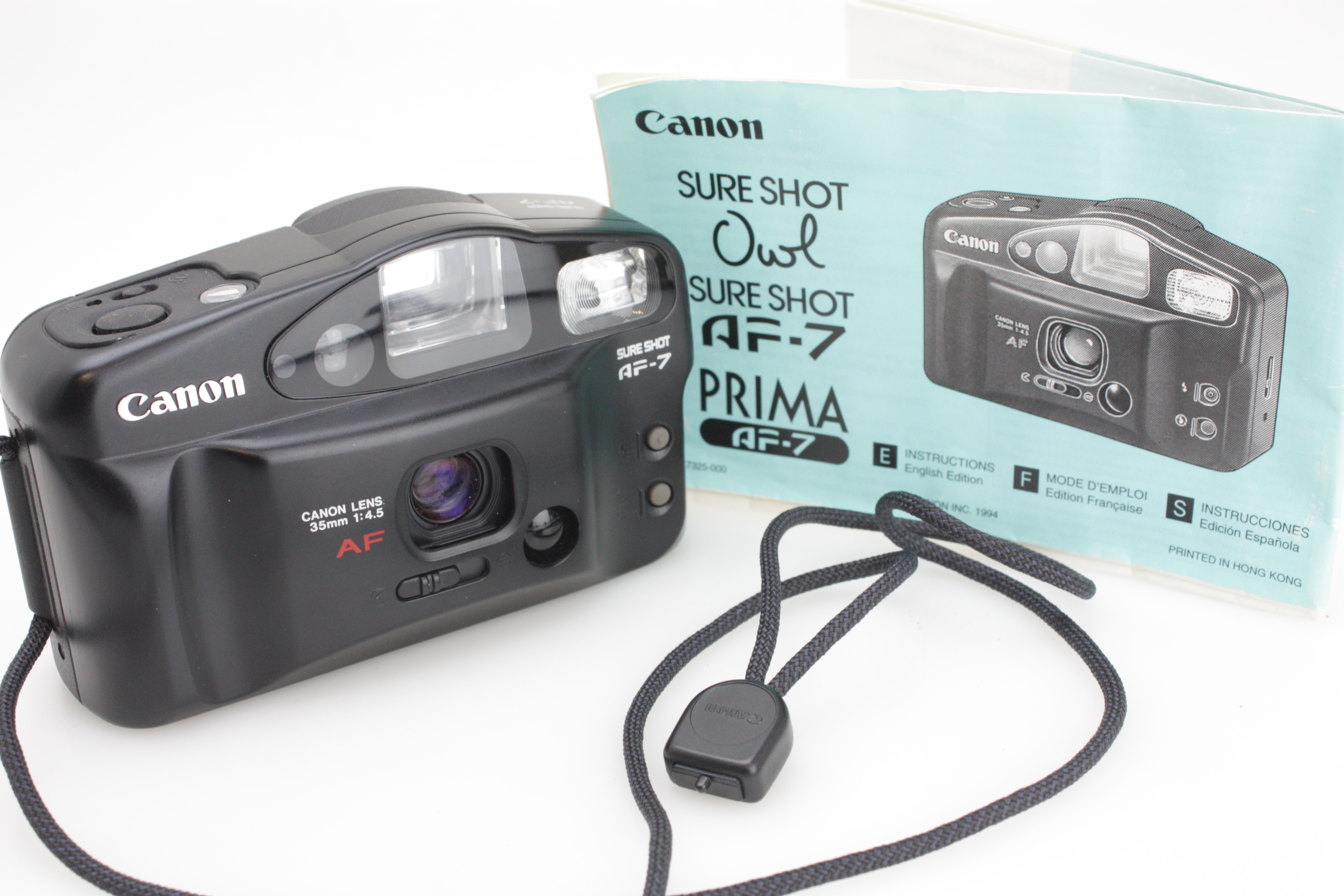 Canon Sureshot AF-7 Prima Owl Film Compact Camera, with 35mm f/4.5 Lens & Instructions