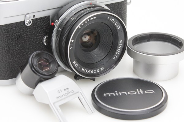 Minolta W Rokkor QH 21mm f/4 Ultrawide Lens, with (Leica 22233) Minolta MD to Leica M Adapter
