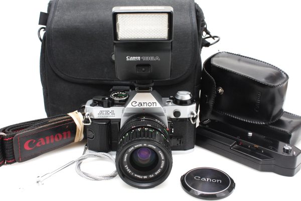 Canon AE-1 Program 35mm SLR Camera, with 35-70mm Micro Lens + Flash & Bag