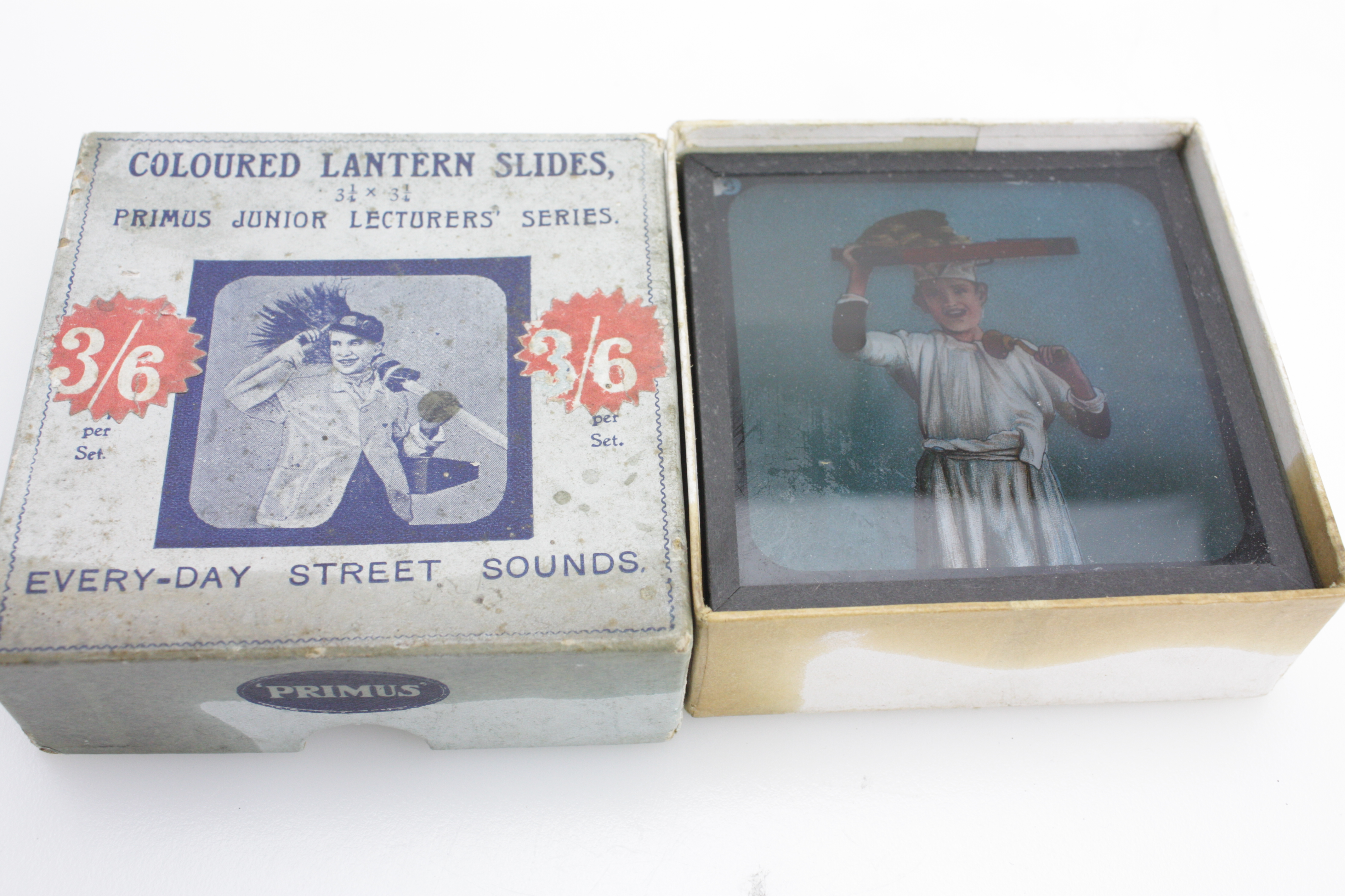 8x Boxed Coloured Lantern Slides 'Every-Day Street Sounds' No.609
