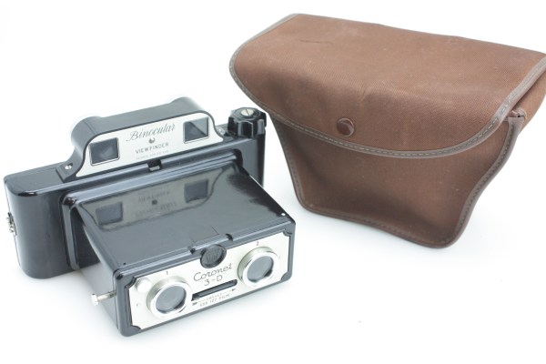 Coronet 3-D 127 film Bakelite Stereo Camera with Binocular Viewfinder & Case