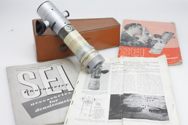 Leather cased SEI Exposure Photometer, Instructions & more papers- working