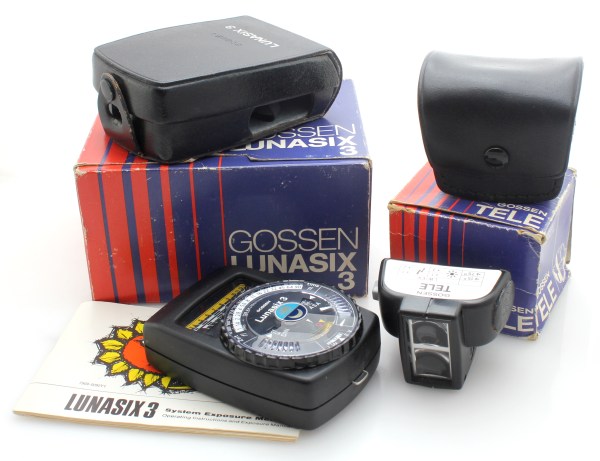 Boxed Gossen Lunasix 3 Light Meter w/ spot attachment - Great condition w/ case