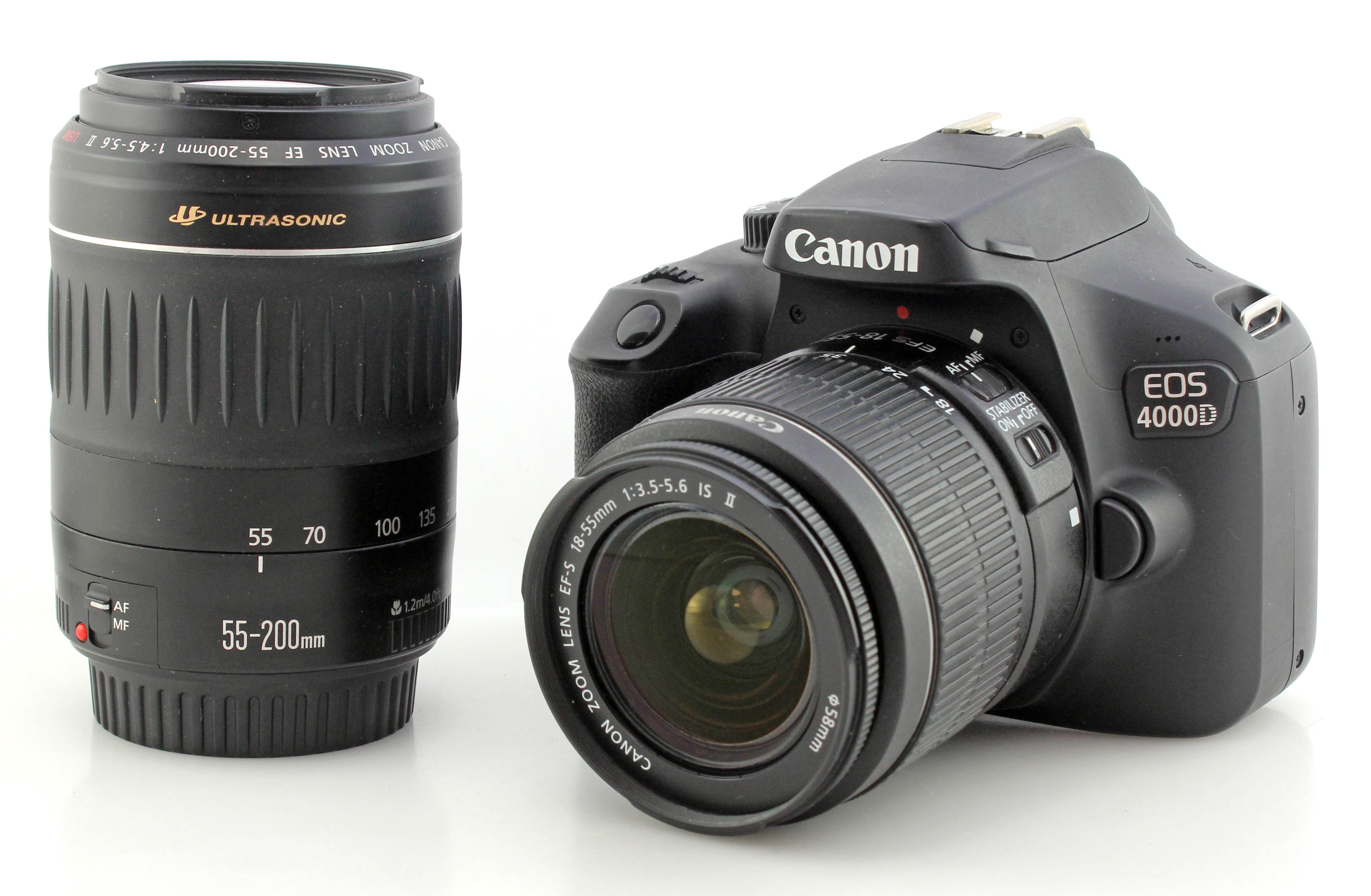 Canon EOS 4000D 18MP APSC Digital SLR Camera Twin Lens Outfit EFS 18-55 II & 55-200mm II Zoom Lens