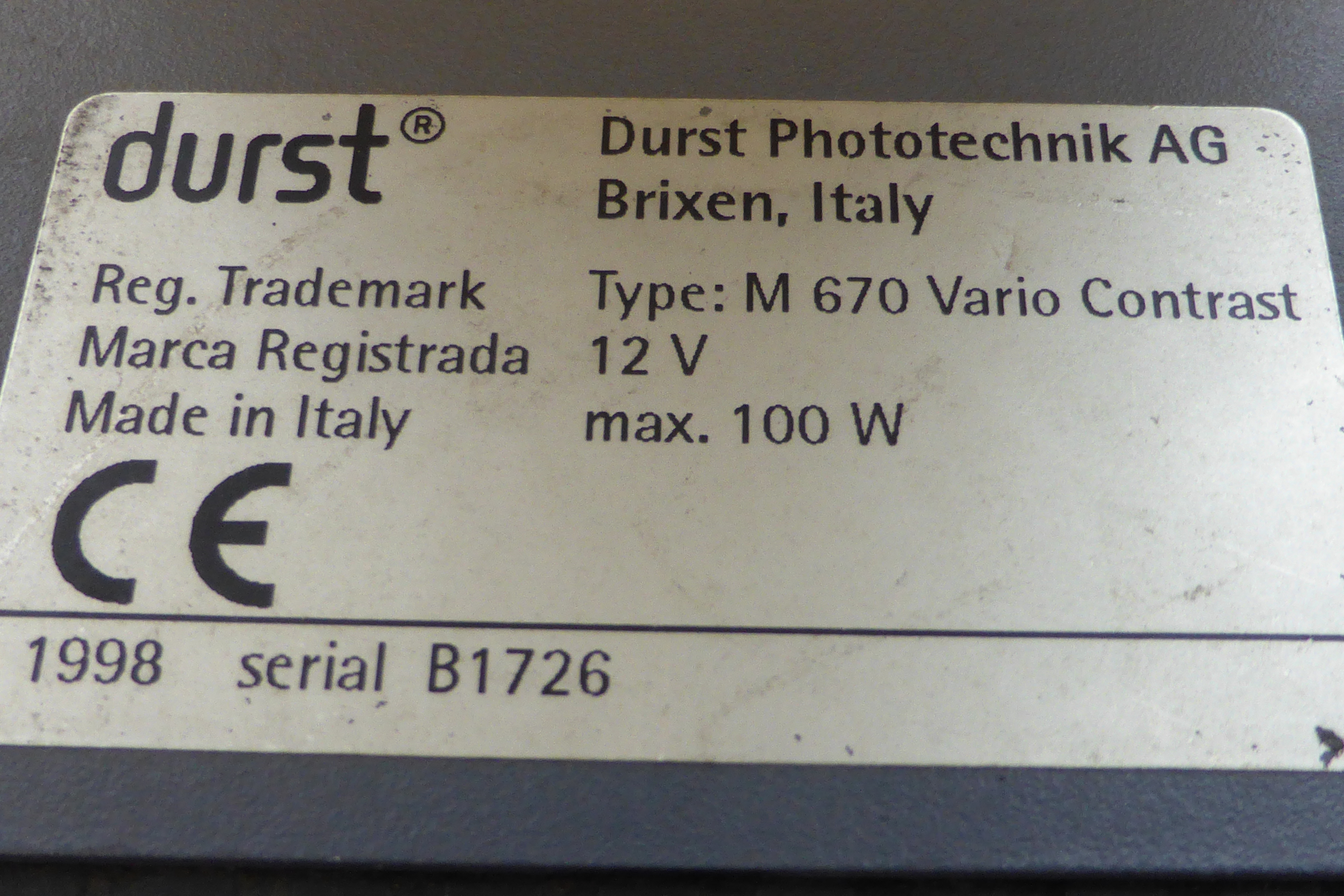 Late Durst M670 VC Multigrade (Vario-Contrast) Darkroom Enlarger, with 50mm f/2.8 Lens - Image 14
