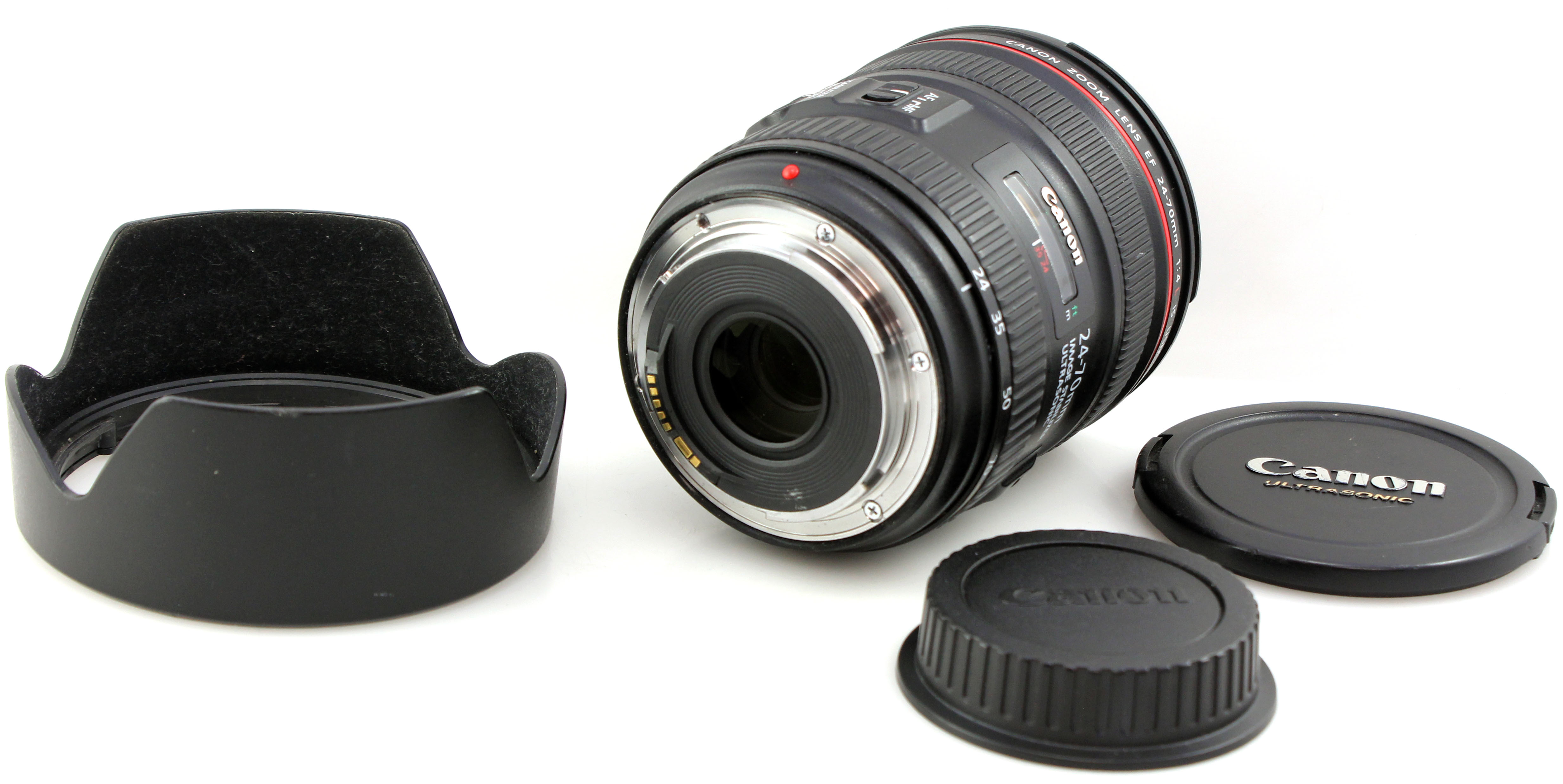 (marked) Canon EF 24-70mm f/4 L IS USM AF Zoom Lens w/ hood - Image 7