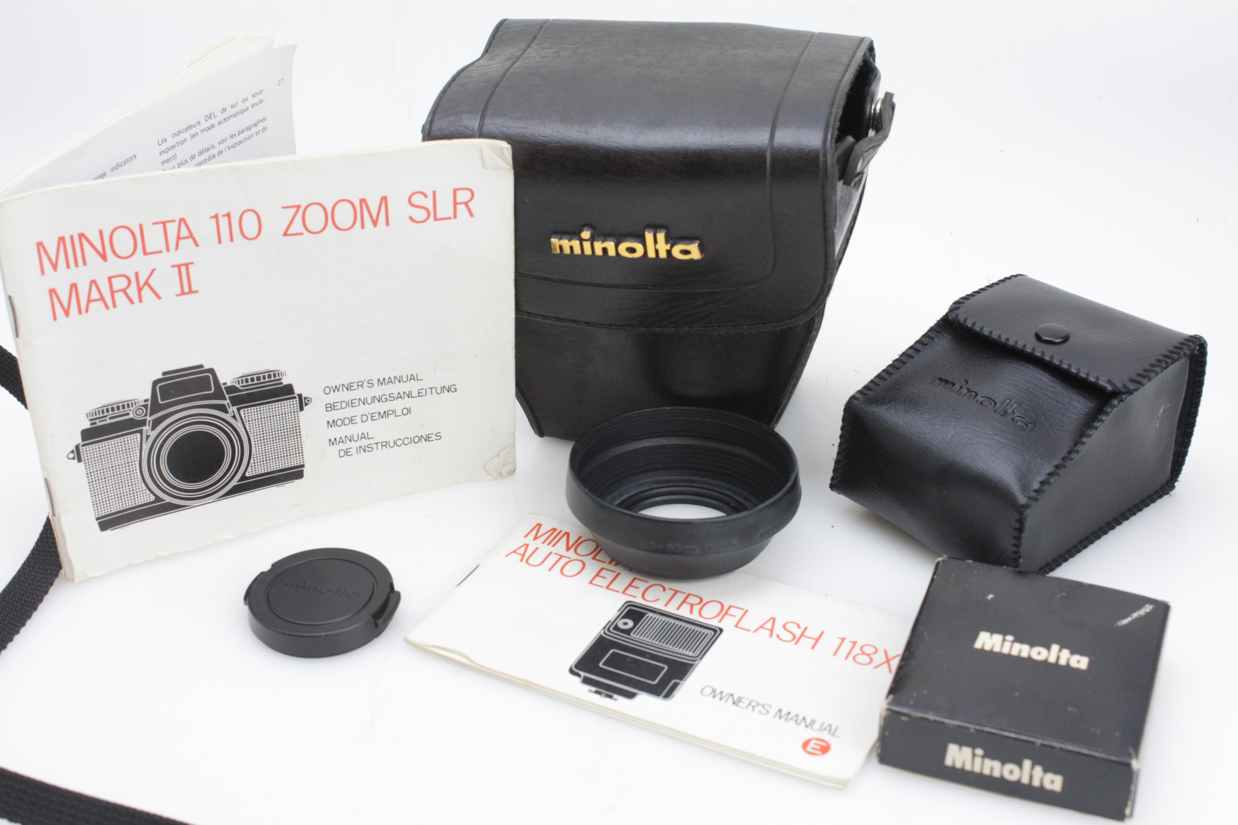 Minolta 110 Zoom SLR Mark II Camera 25-67mm f/3.5 Lens, Flash, Grip, Hood & Case - Image 10